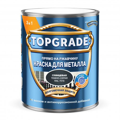 Краска для металла Topgrade гладкая глянцевая темно-серая RAL 7016 0.75 л